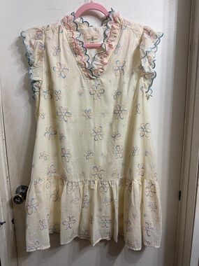 Umgee Cream Floral Ruffle-Trim Casual Dress